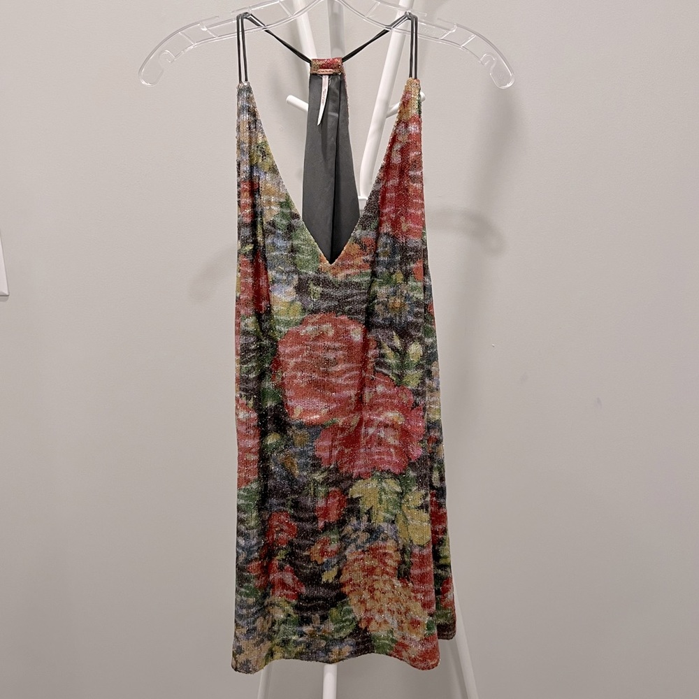 Free People size S floral sequins mini shift dress
